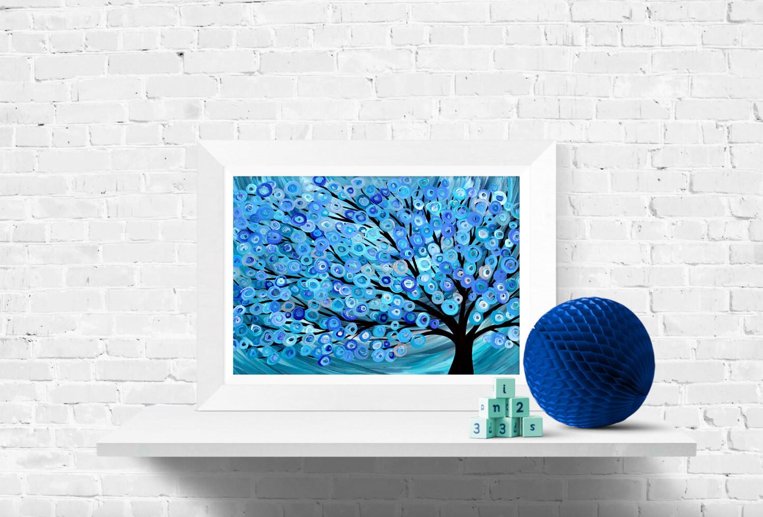 Blue Abstract Tree Wall Art Print - Louise Mead